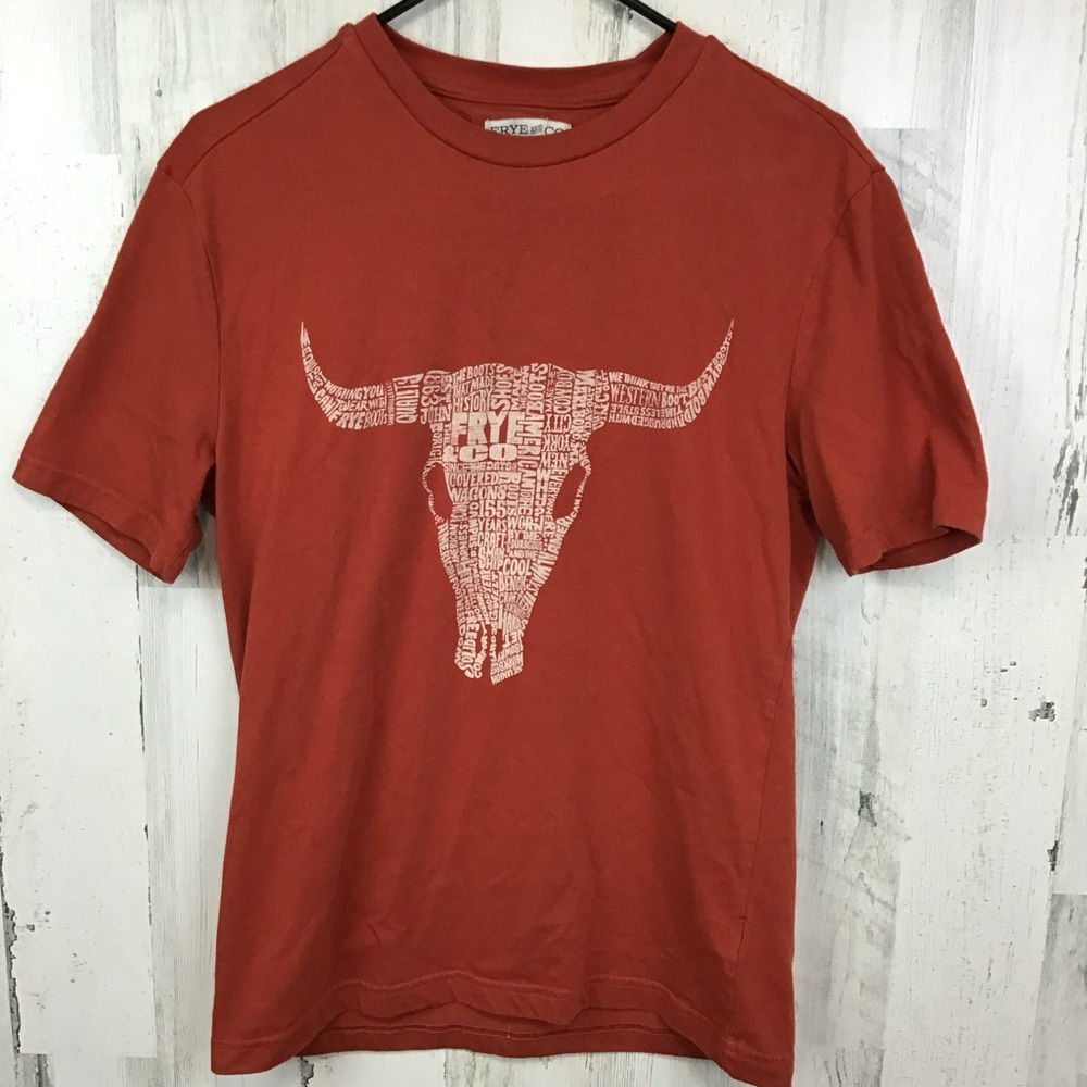 Frye & Co Bull Graphic Crewneck Tee Burnt Orange Cow Skull Logo Southwestern S
